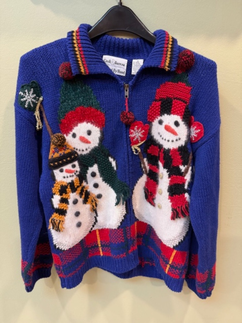 Croft & Barrow Women's Full Zip Winter Sweater Blue Snowman Granny Core Medium